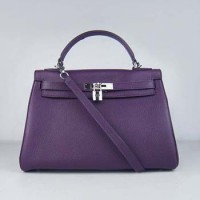 Hermes Kelly 32Cm Togo Leather Handbag Purple Silve